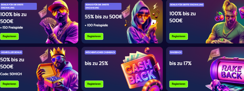 Banner mit Boni, die im Browinner Casino für Spieler in Deutschland verfügbar sind